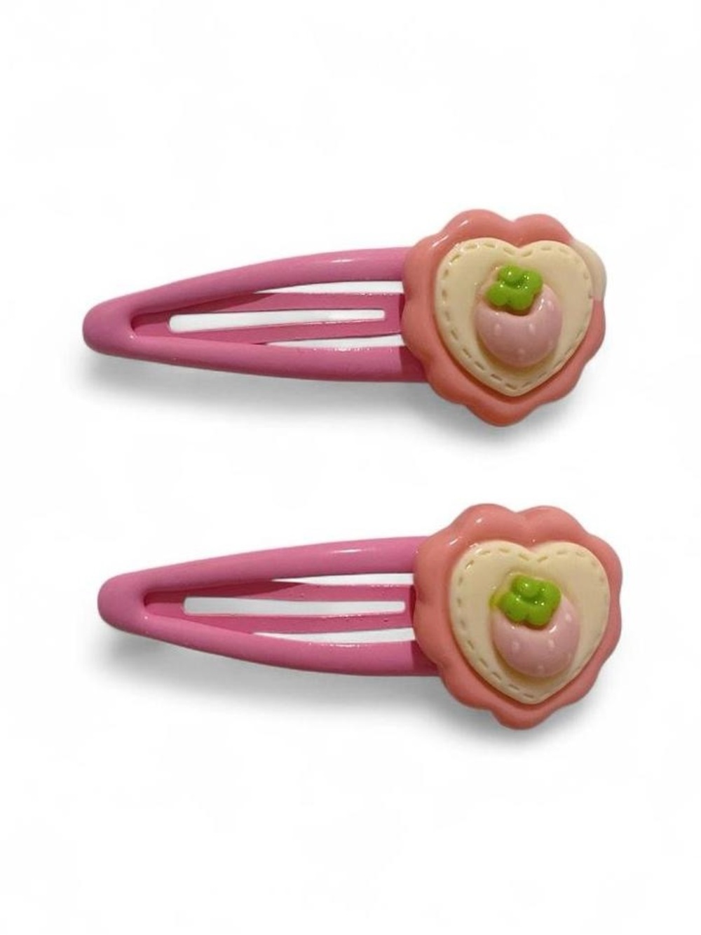 🌸3/$15🌸 Hand Crafted Pink Heart Flower Snap Hair Clips - 2pcs